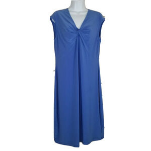 Ralph Lauren Womens Dress Size Large Sleeveless Long Slip Ruched V Neck Blue LRL